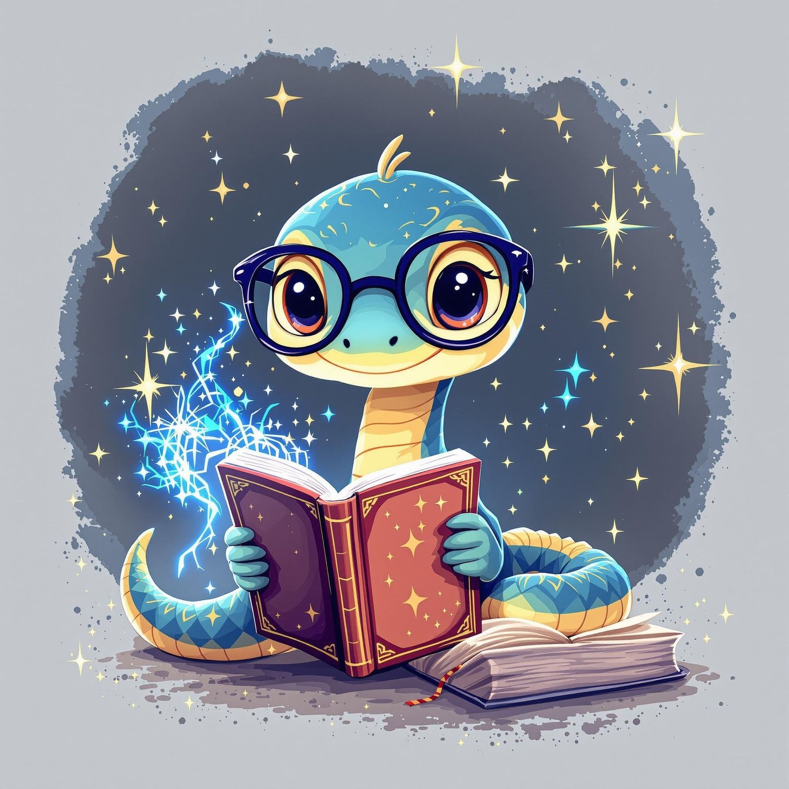Adorable Kawaii Snake Reading Magic Book