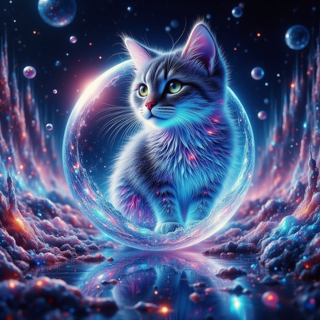 Ferrofluid Kitten in a 4D Tesseract: A Living Landscape of L...