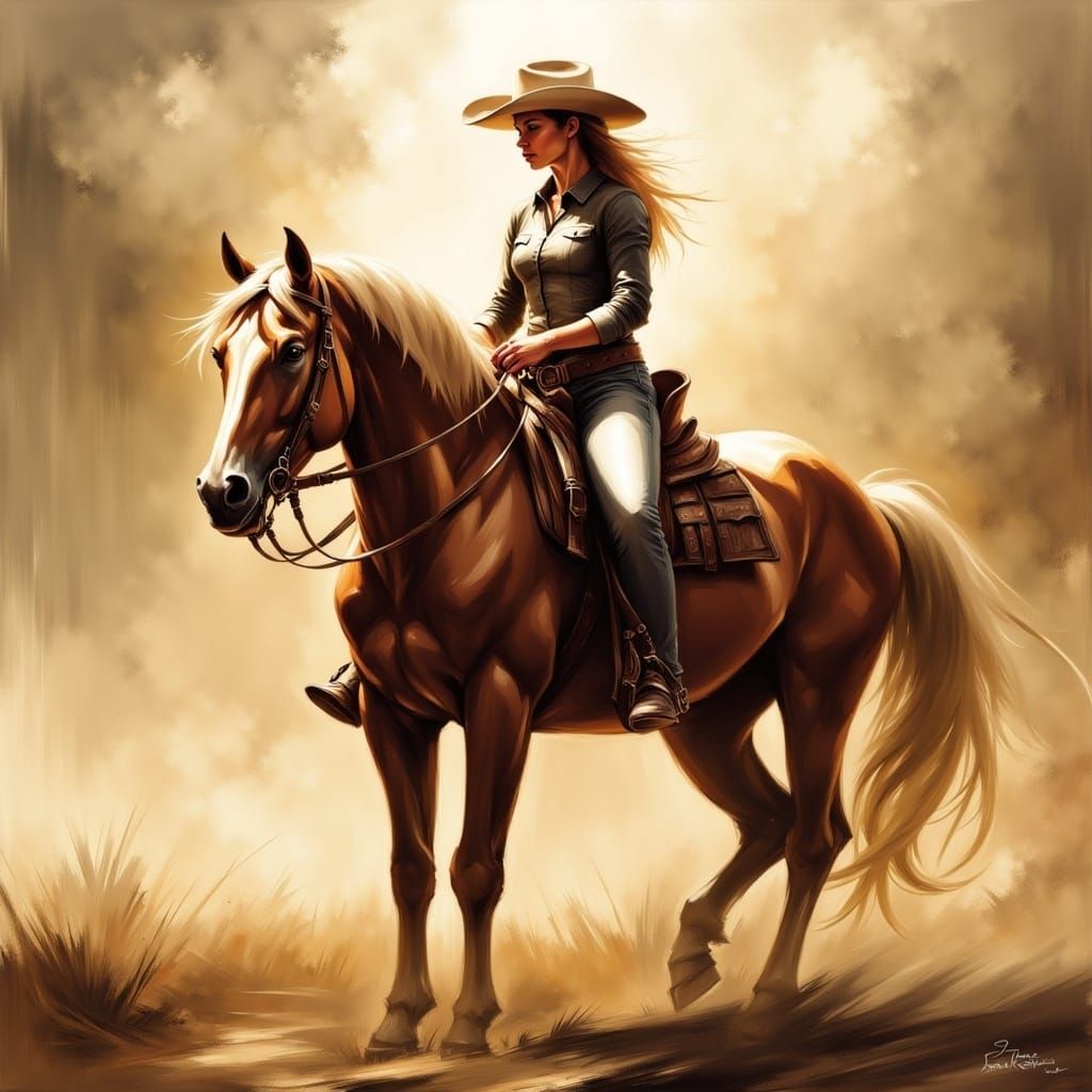 Cowgirl and Horse in Swanland Style