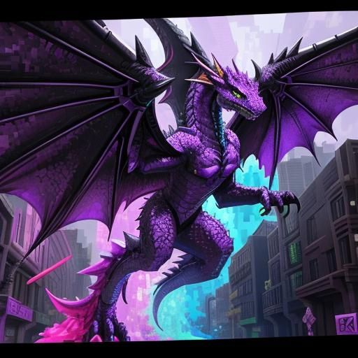 Purple Minecraft Ender Dragon in Graffiti Art Style