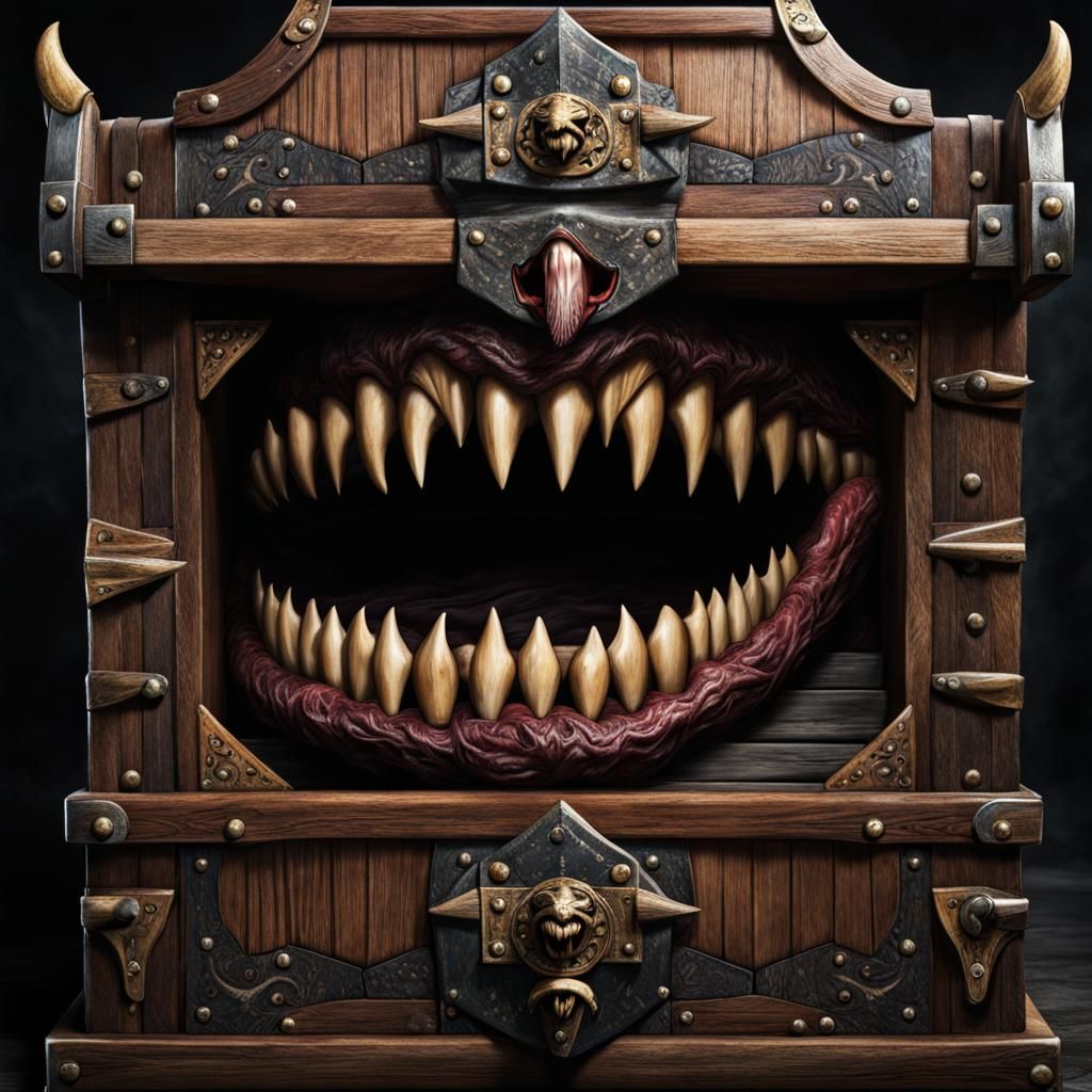 D&D Mimic: Monster Chest in Gloomy Dungeon