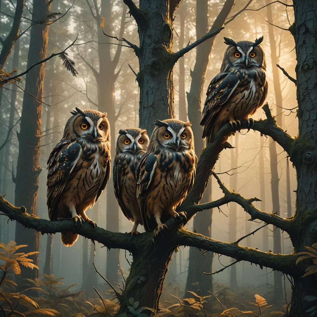 Owls in Mystical Forest: Fantasy Concept Art