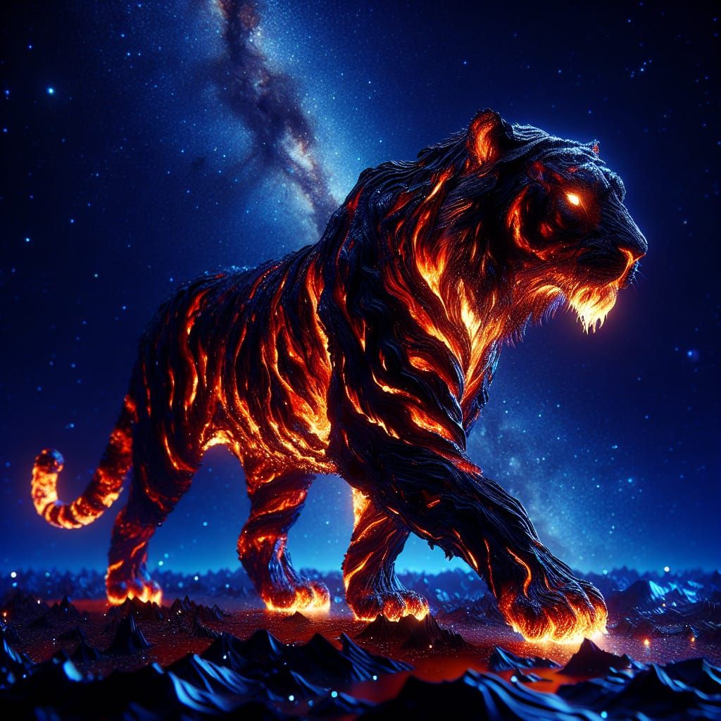 Fiery Magma Tiger in Cosmic Galaxy