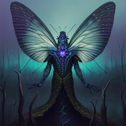 Man's Surreal Metamorphosis into Moth in Dreamlike Forest