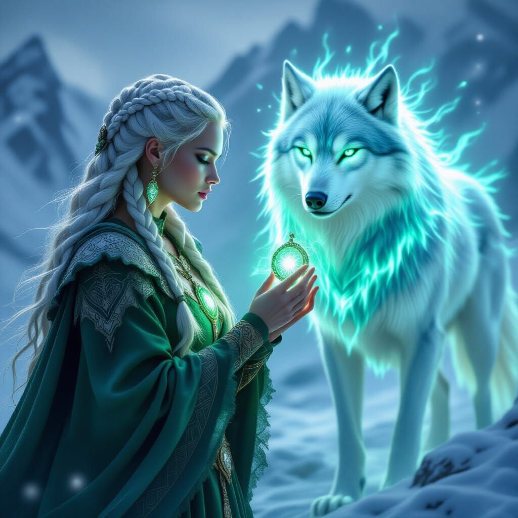 Viking Queen Summons Spectral Wolf with Emerald Amulet