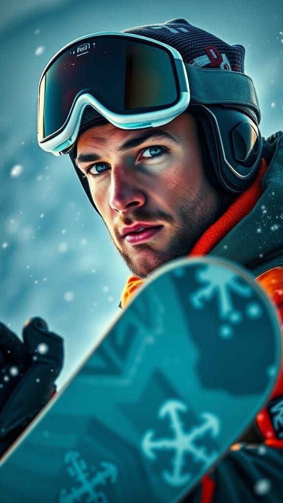 Hyperrealistic Snowboarder in Vibrant Action Pose