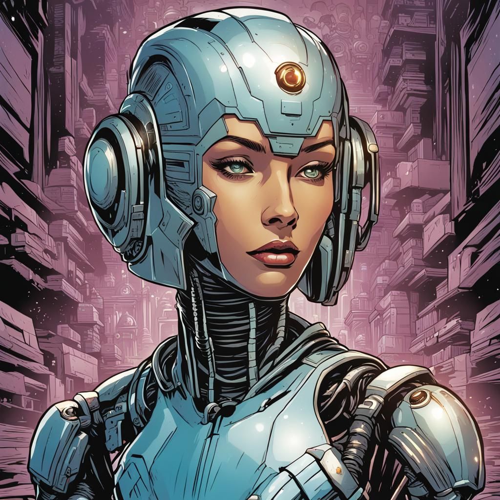 Magical Robot Woman with Face Panel in Comic Art