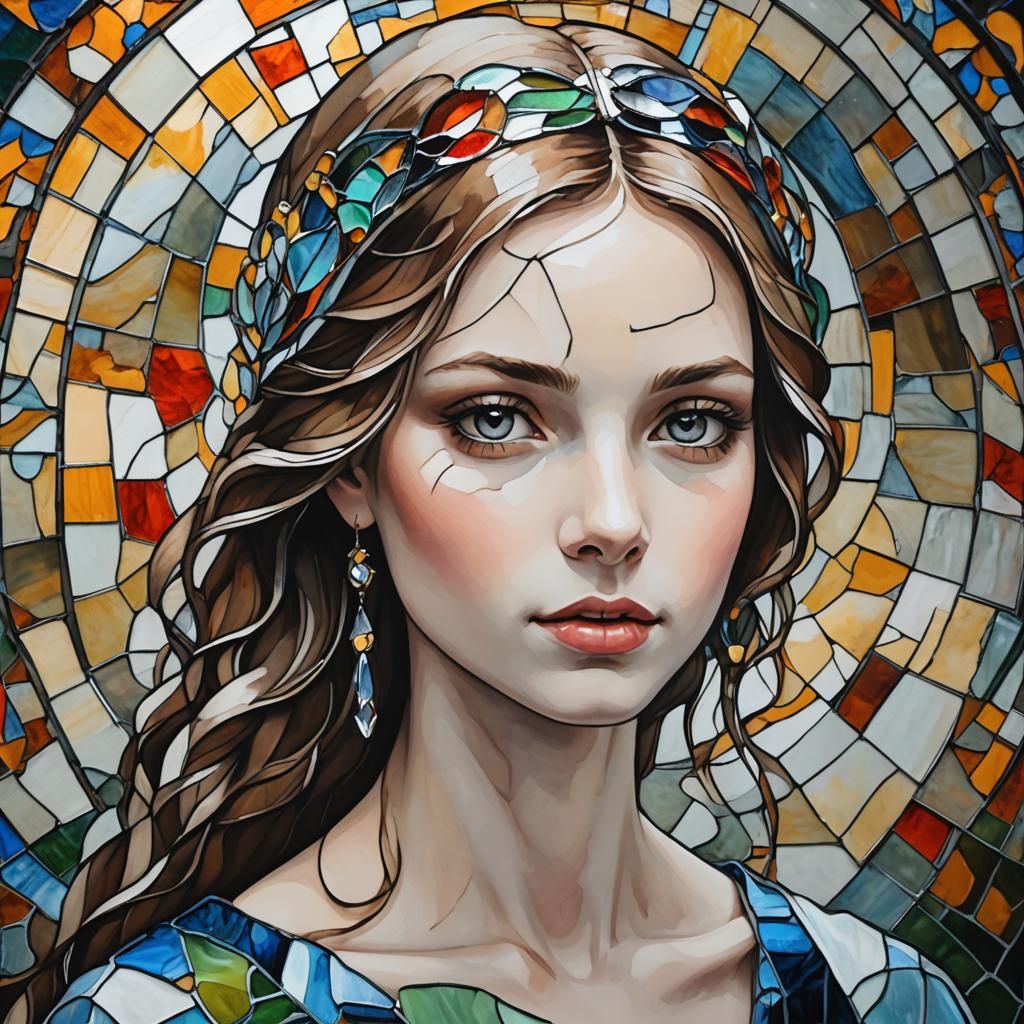 Stained Glass Portrait of a Young Woman