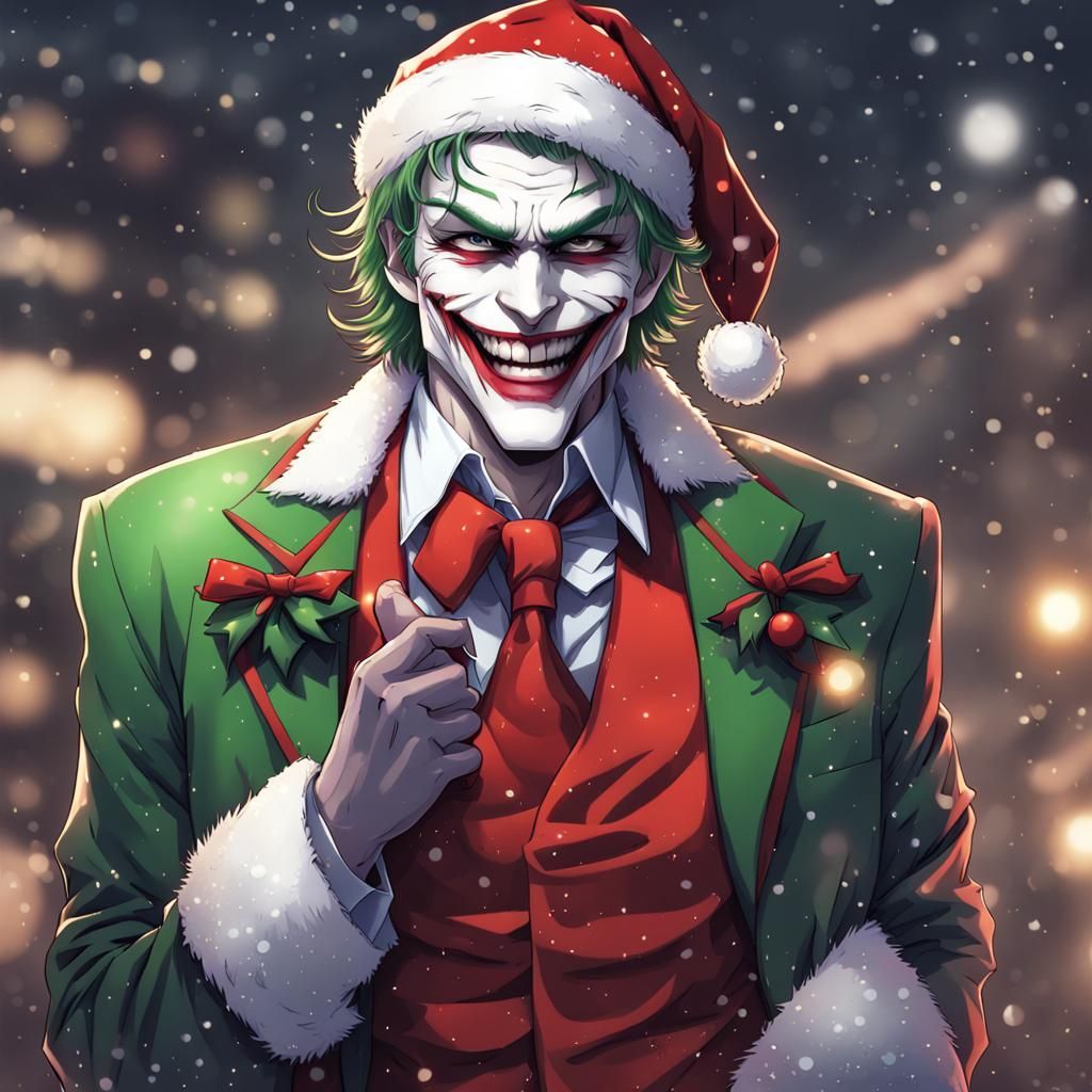 The Joker dressed like Santa Claus