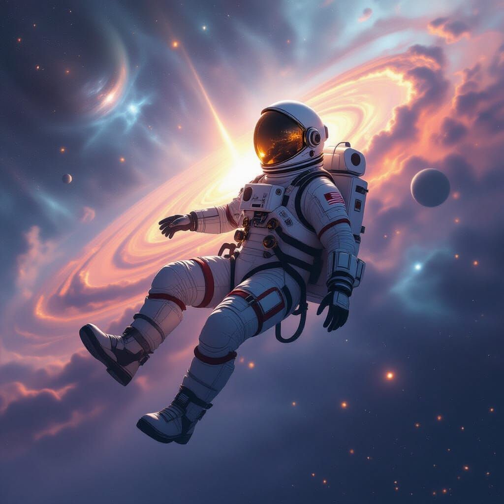 Astronaut Adrift in Nebula, Retro-Futuristic Steampunk Style