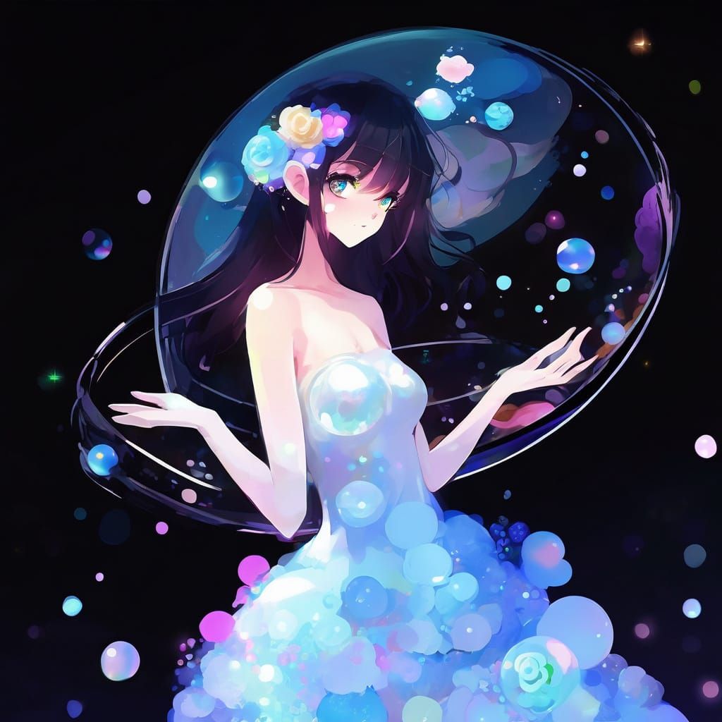Anime Girl with Bubbly Eyes in Digital Painterly Style