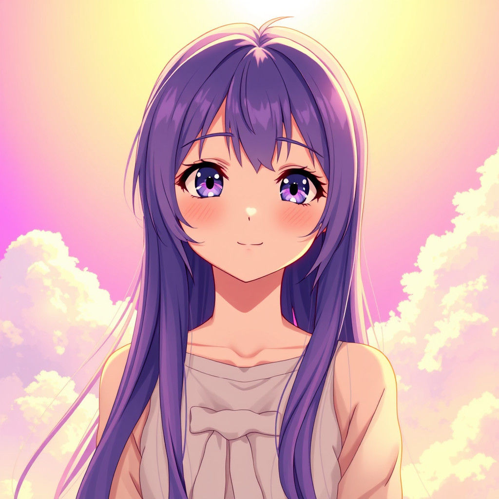 Anime Girl with Purple Hair in Radiant Sunlight