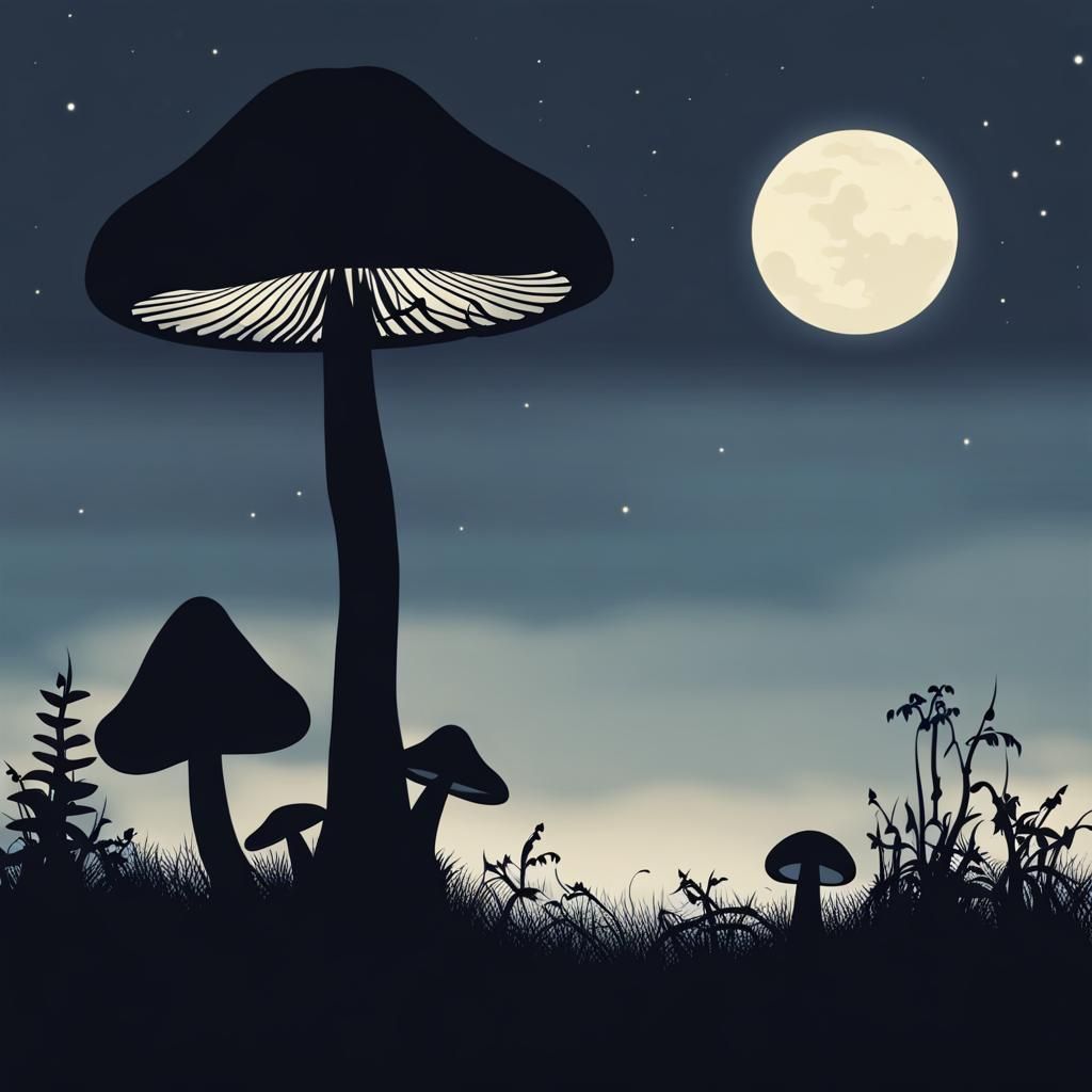 Mushroom in Moonlight Silhouette