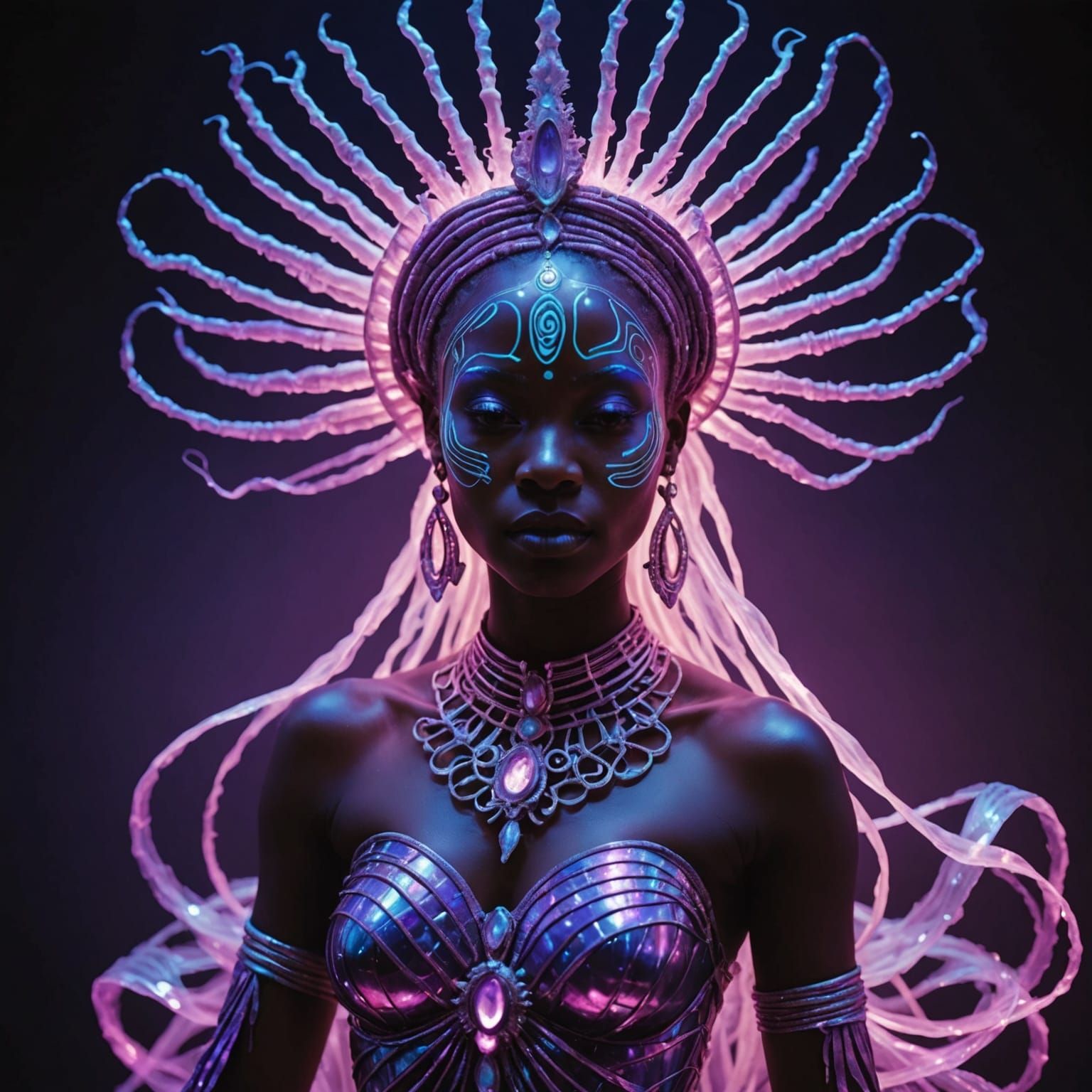 Iridescent Goddess Dancing in Laser Light