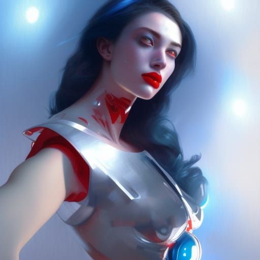 Chrome Android Woman Portrait with Glowing Eyes