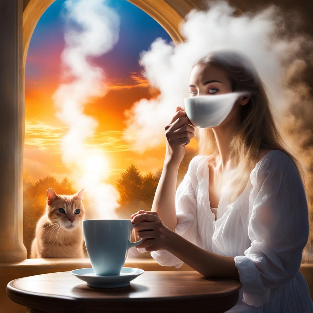 Mystical Coffee Cloud Bathed in Heavenly Sunshine