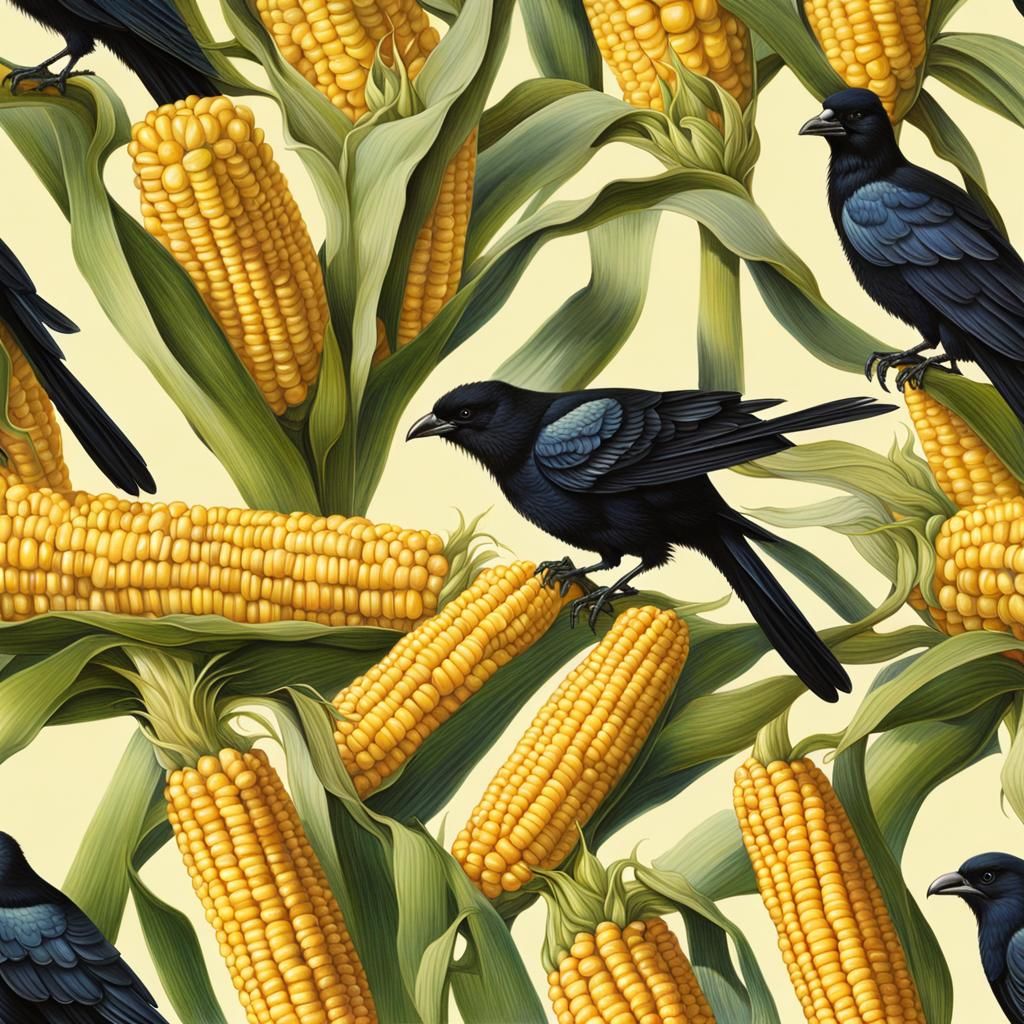 Hyperrealistic Magpie Pecking Yellow Corn