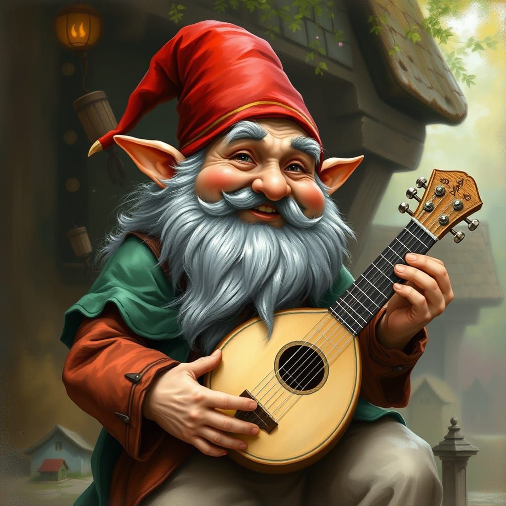 Fantasy Painting of Confident Gnome Musician