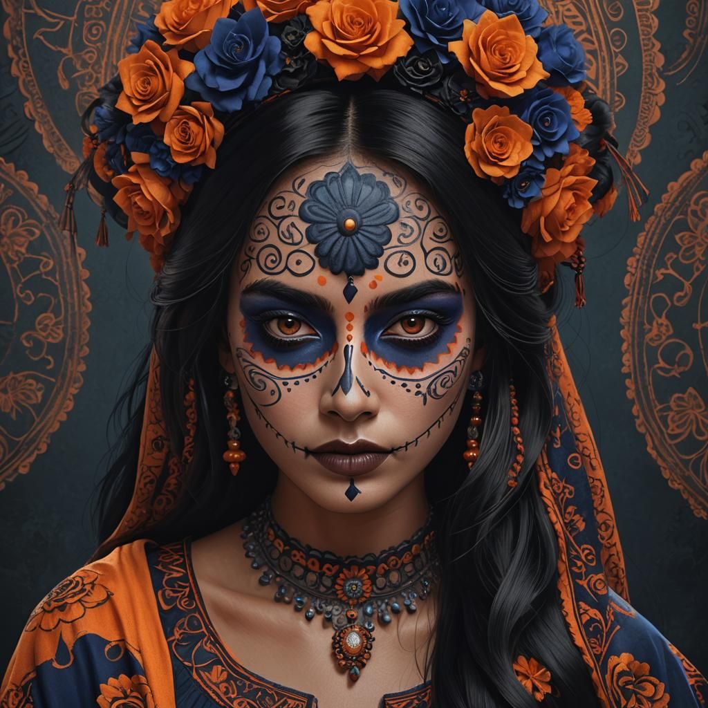 Nepalese Catrina Portrait in Hyper-Realistic Digital Art