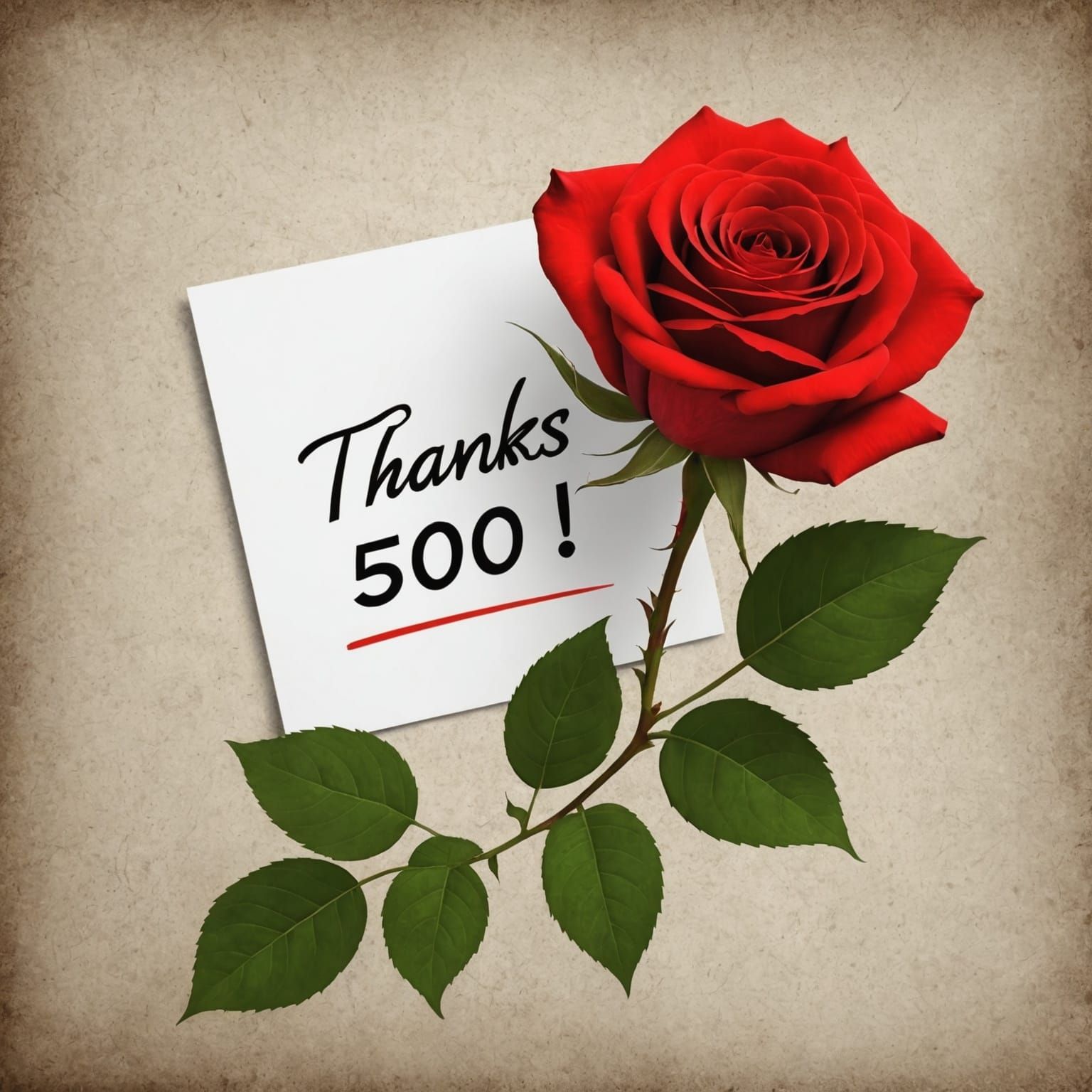 Thanks for 500! Text with Red Rose