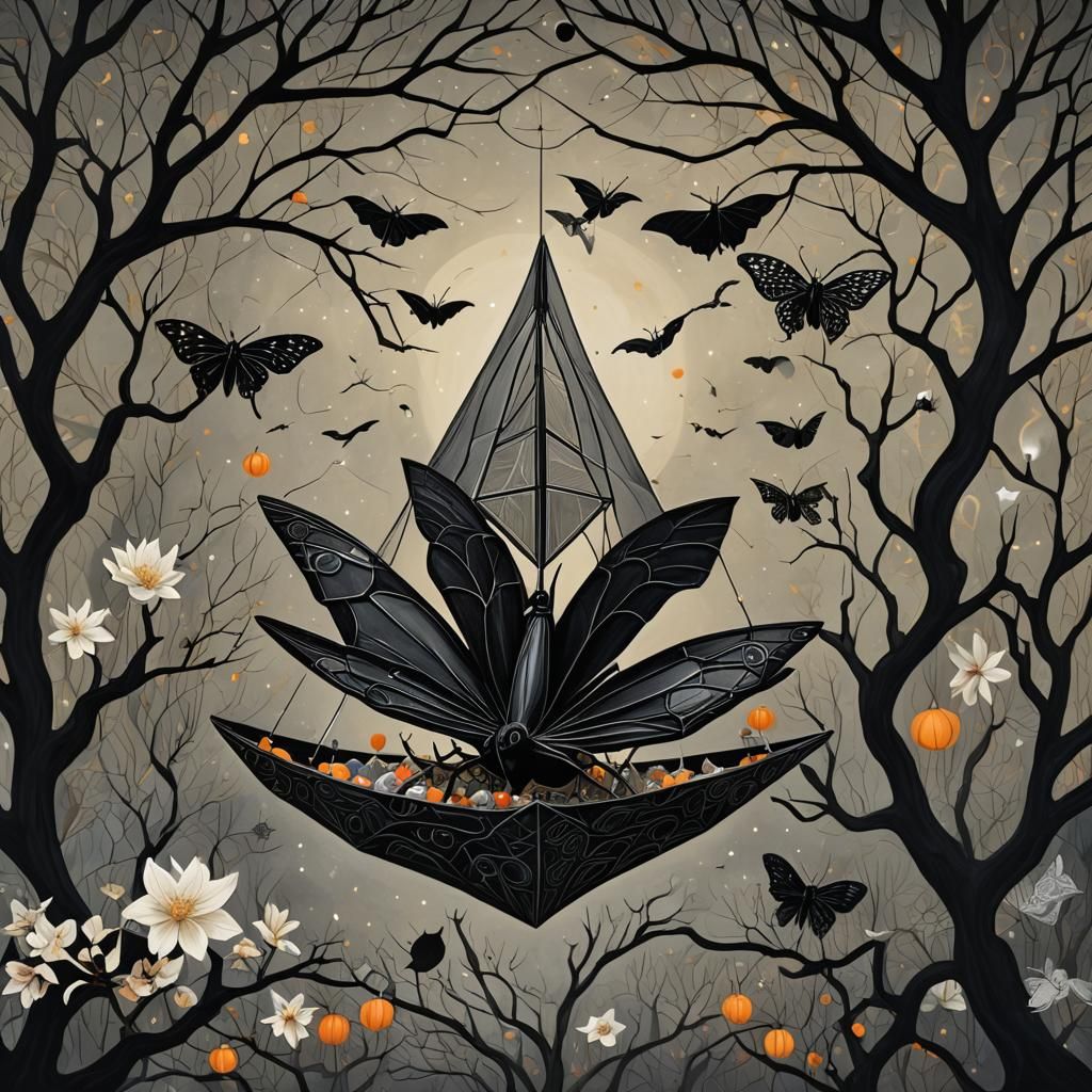 Halloween Moth on Magnolia in Basquiat Style