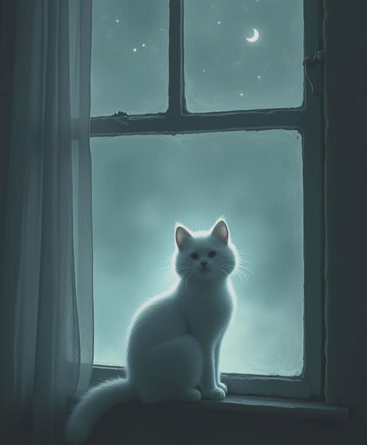 Whispering Ghost Cat in an Abandoned Window