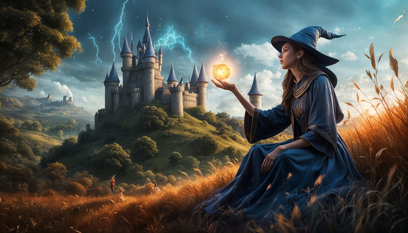 Fantasy Art of Young Wizard Practicing Magic