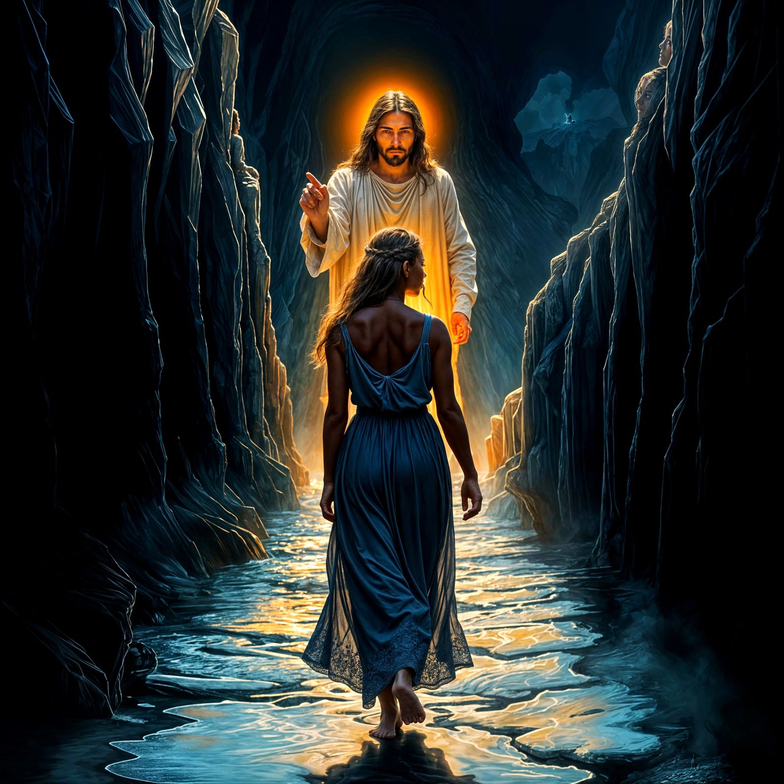 Jesus' Spiritual Presence Watches Over a Woman in a Dark Pat...