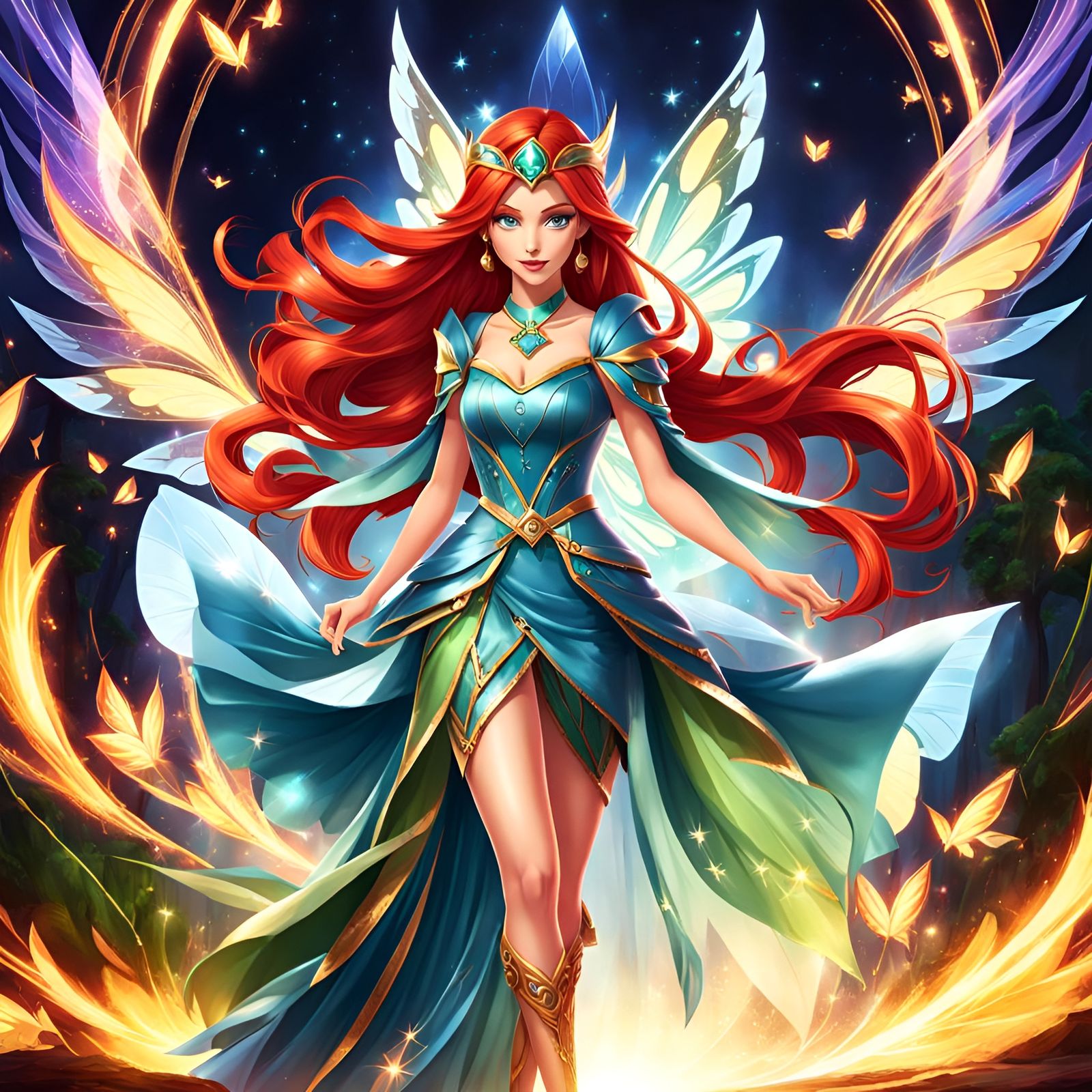 Cartoon Fairy with Red Hair in Winx Club Style