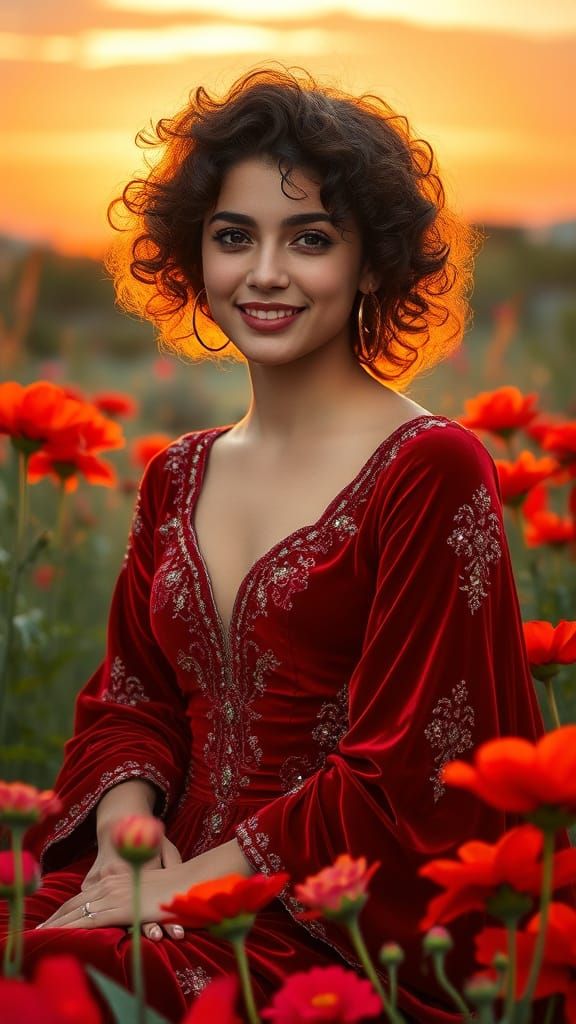 Regal Beauty in a Velvet Red Garden