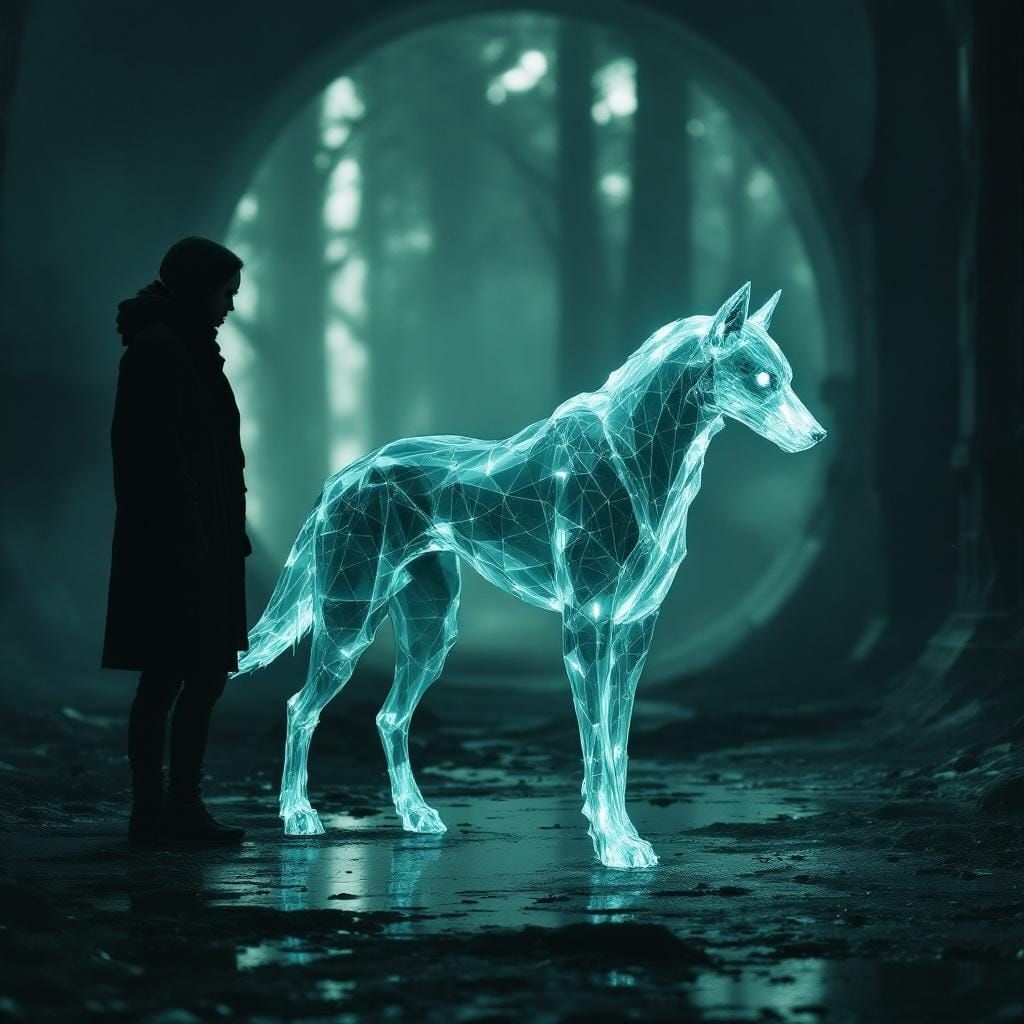 Ethereal Glass Hound Companion in Haunting Solitude