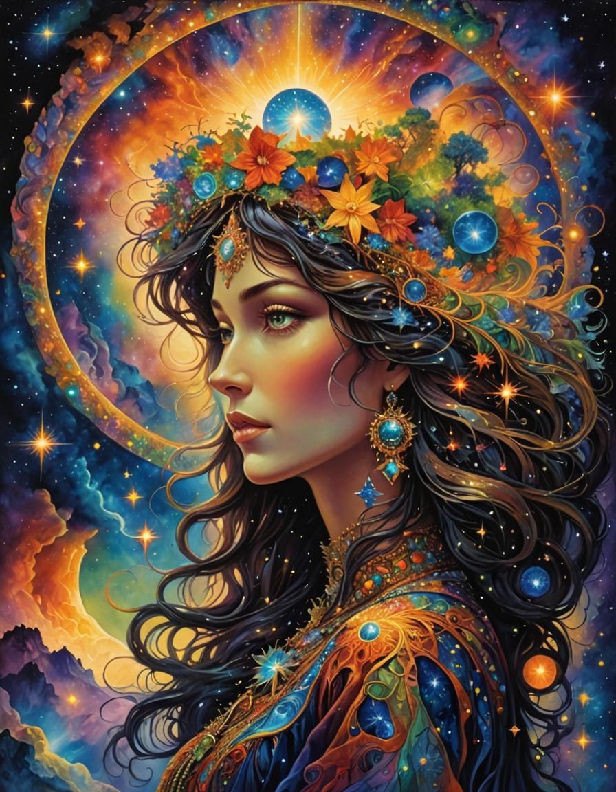 Psychedelic Silhouette with Cosmic Portal, Surreal Art