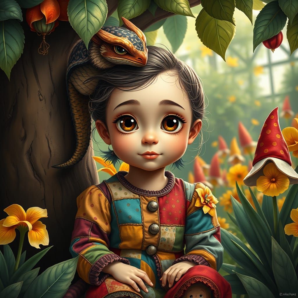Naive and Whimsical Portrait of a Curious Girl