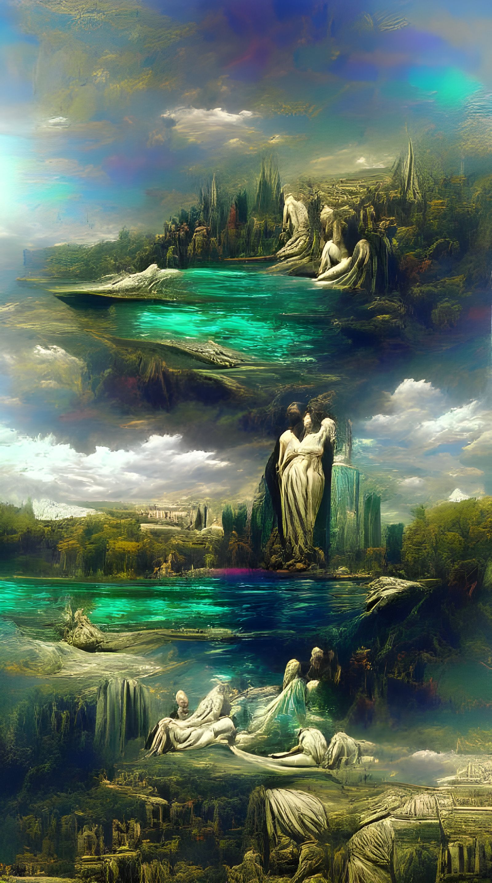 Emerald Twin Cities: Renaissance-Style Digital Illustration