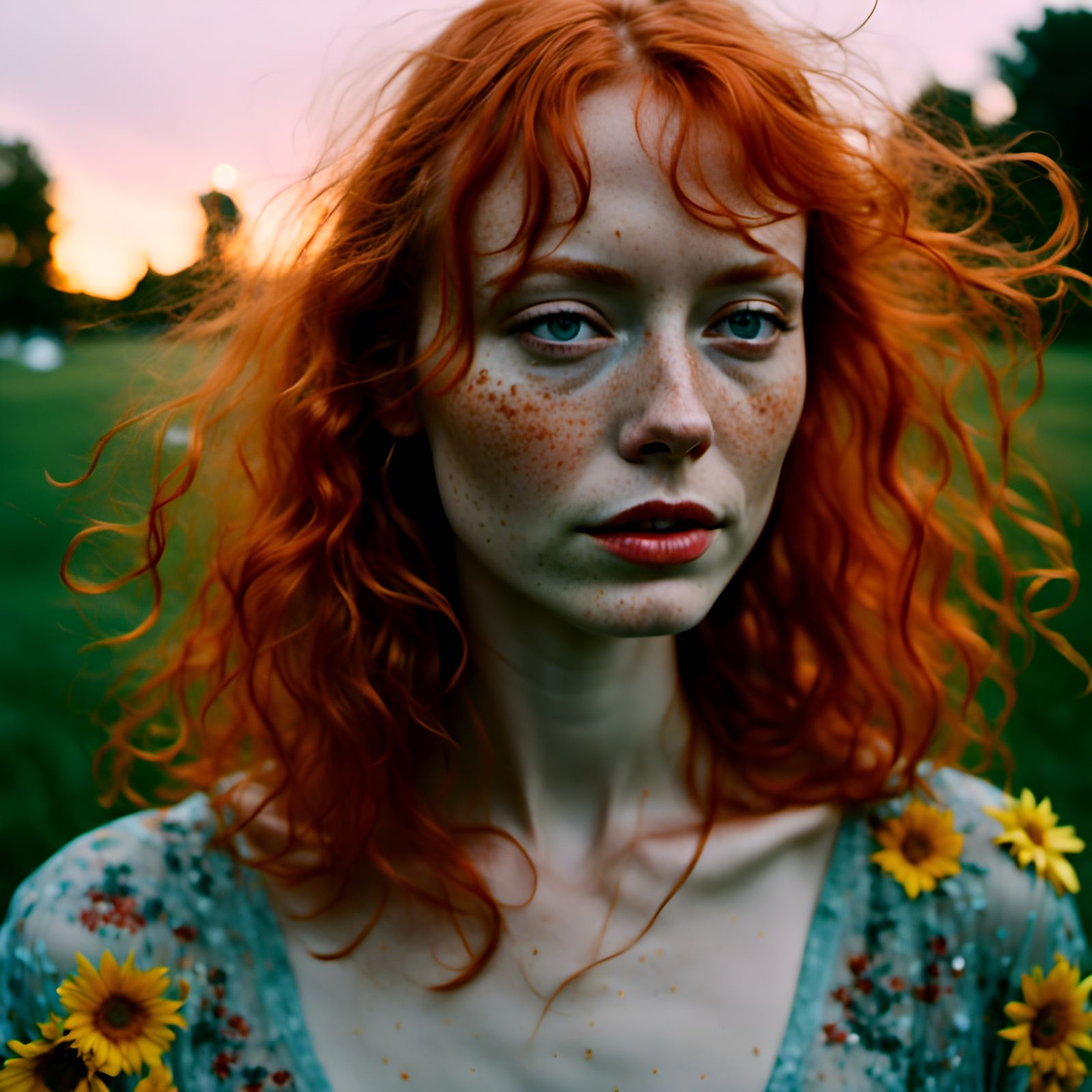 Radiant Redhead Portrait in Hyperreal Style