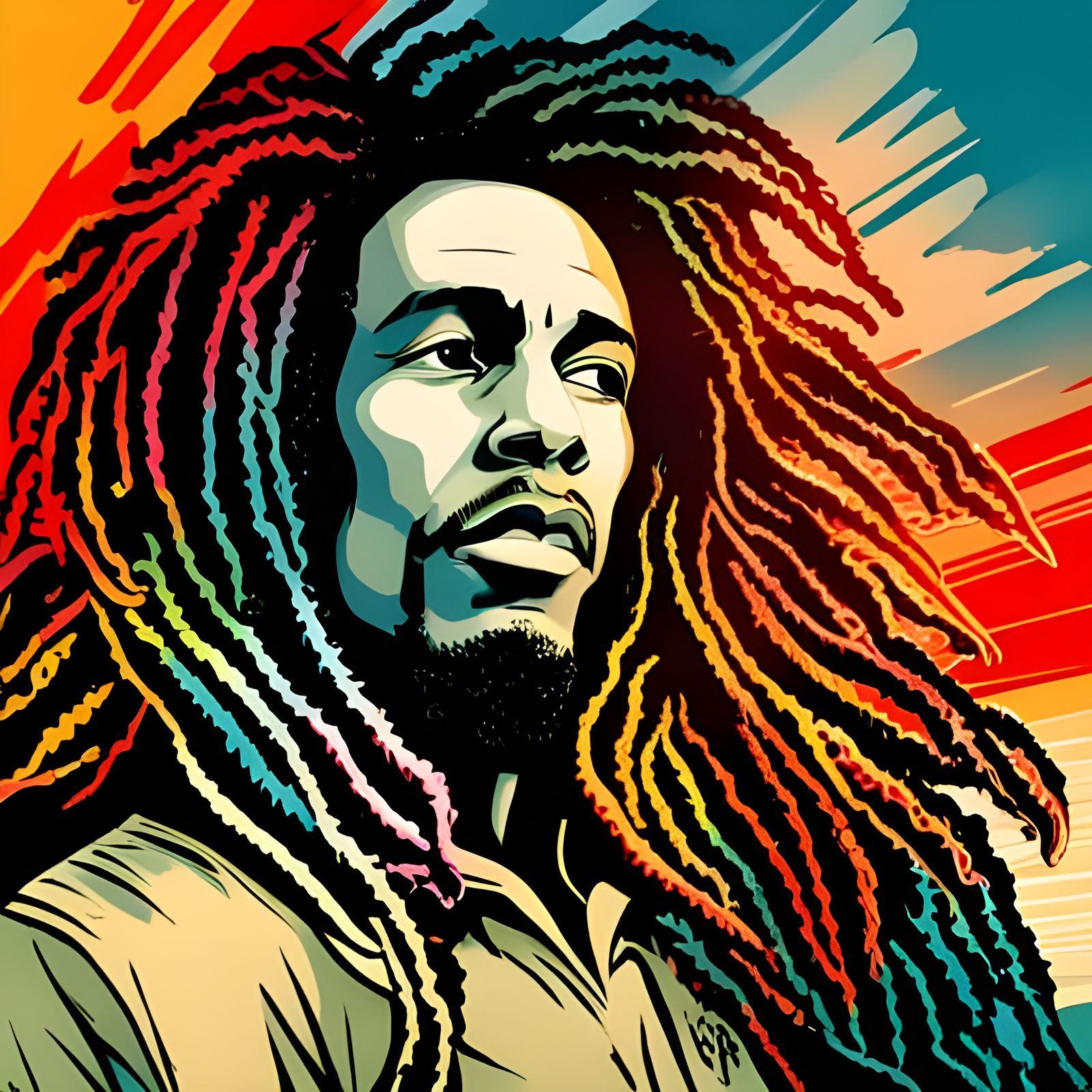 Bob Marley Portrait in Comic Book Art Style