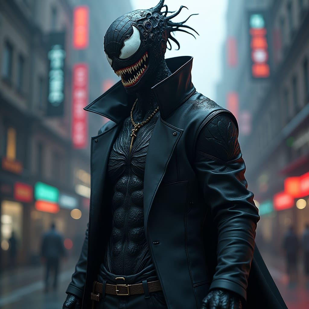 Dabi and Venom Symbiote in Cyberpunk Anime Style