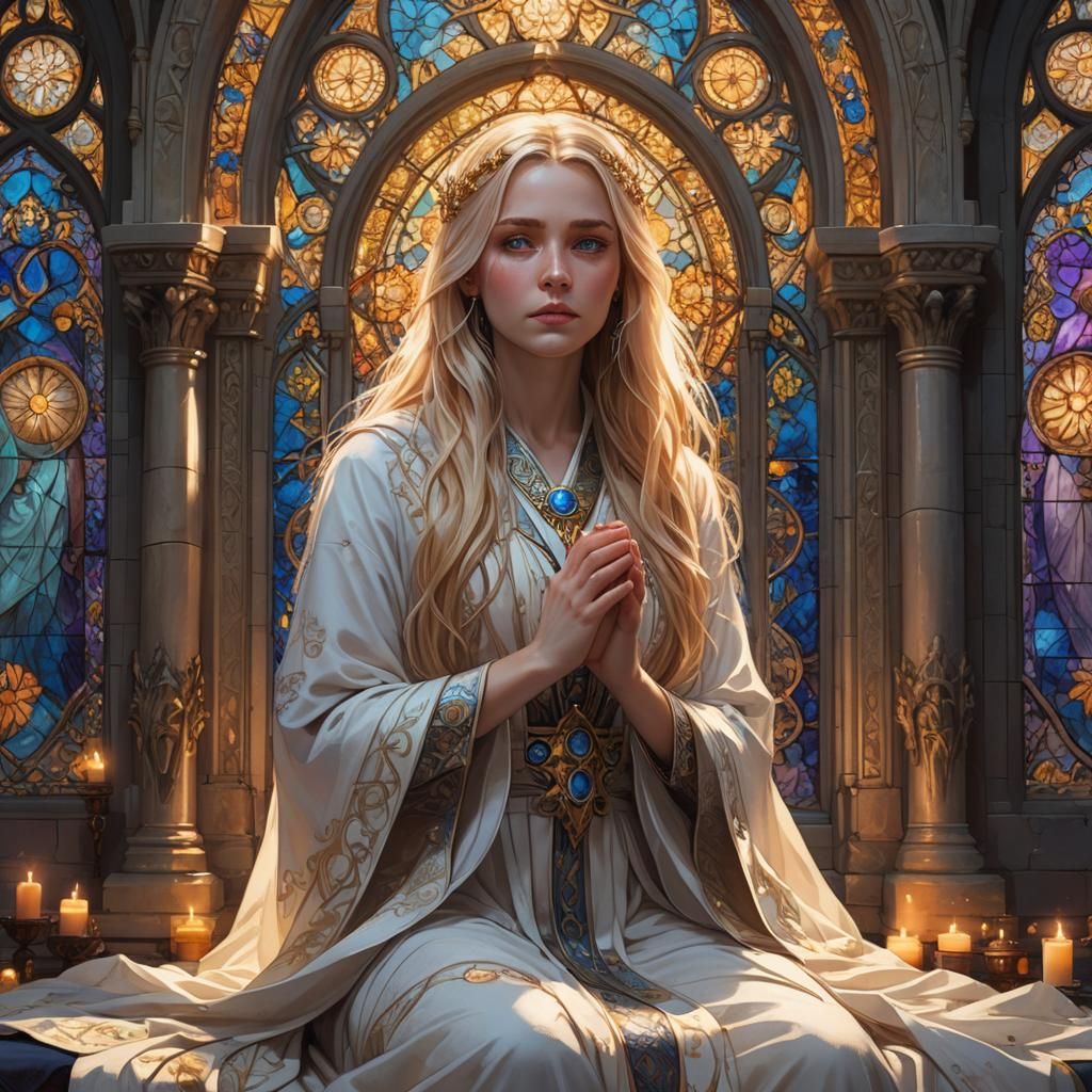 Priestess Before Gothic Altar in Digital Art