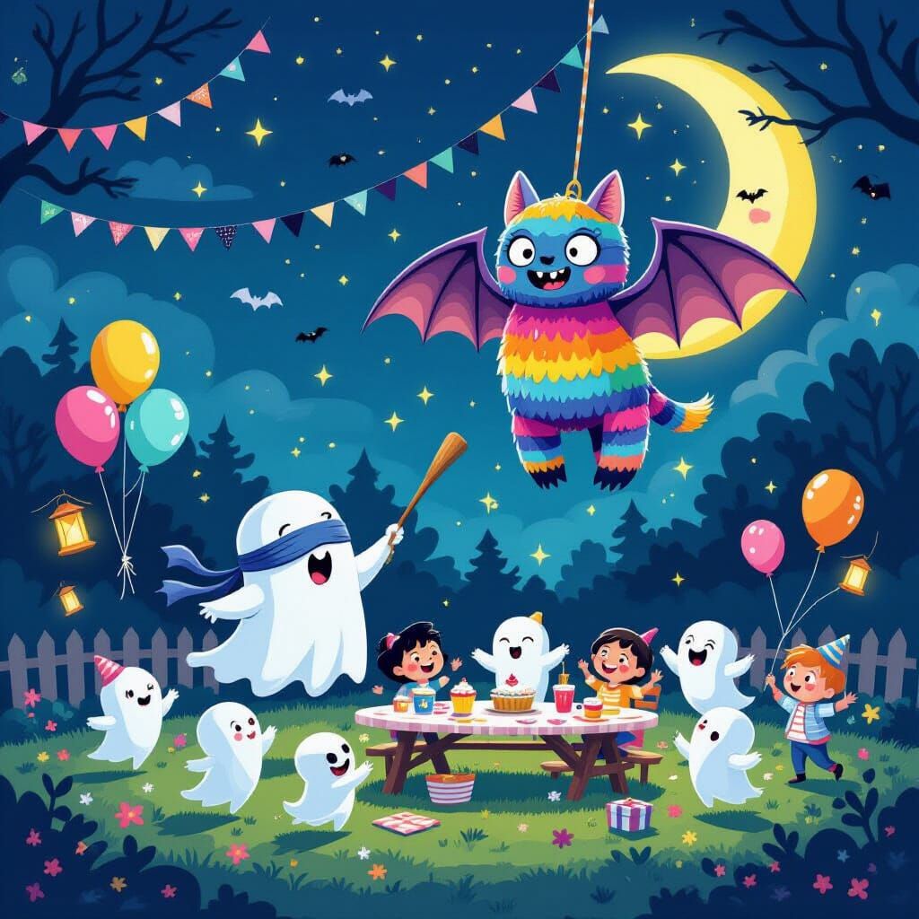 Spooky Ghost Birthday Party Under Crescent Moon