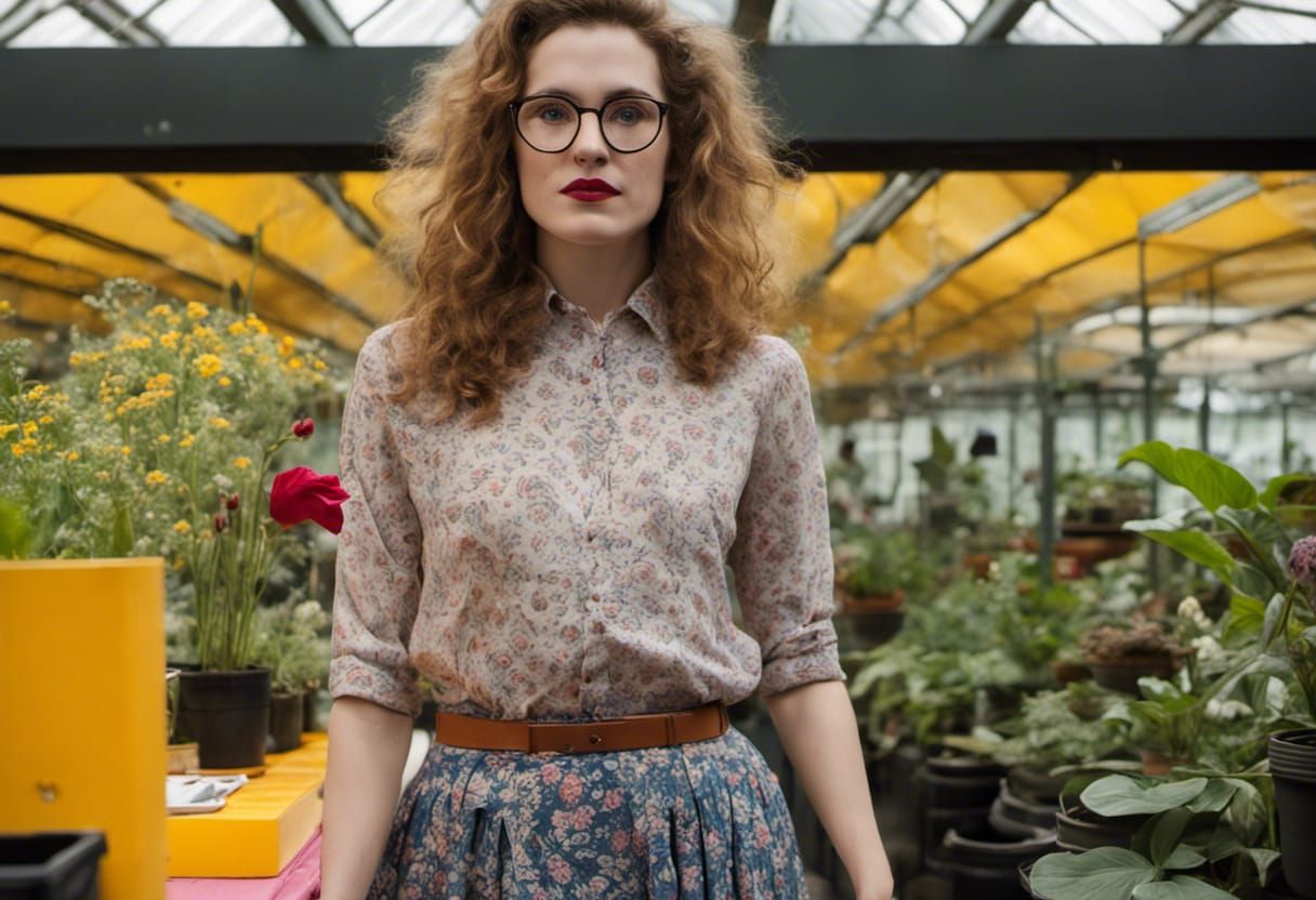 Genderfluid Person Working in Glasshouse with Plants