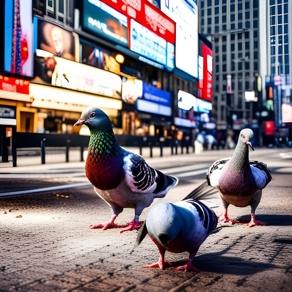 Pigeons Feast in City, Colorful 3D Photography