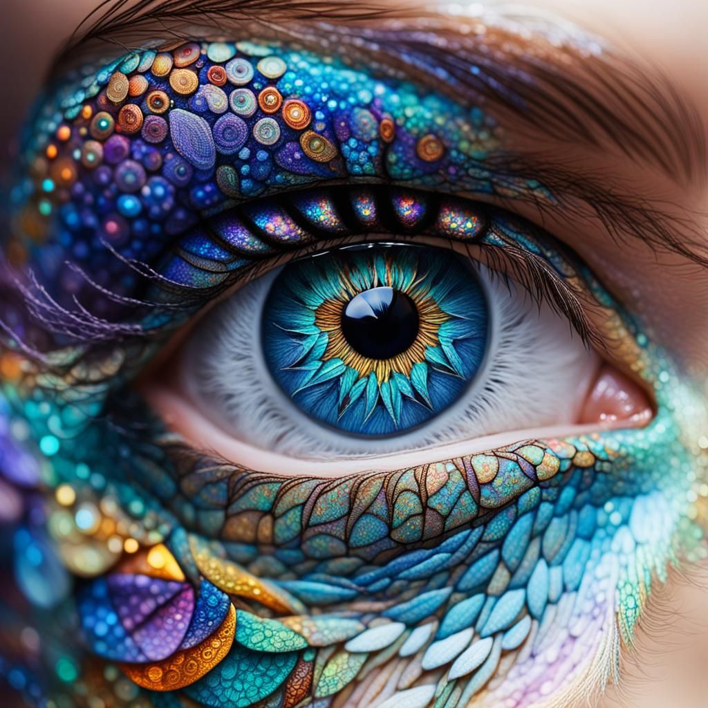 Opalescent Eye with Zentangle Patterns in CGI