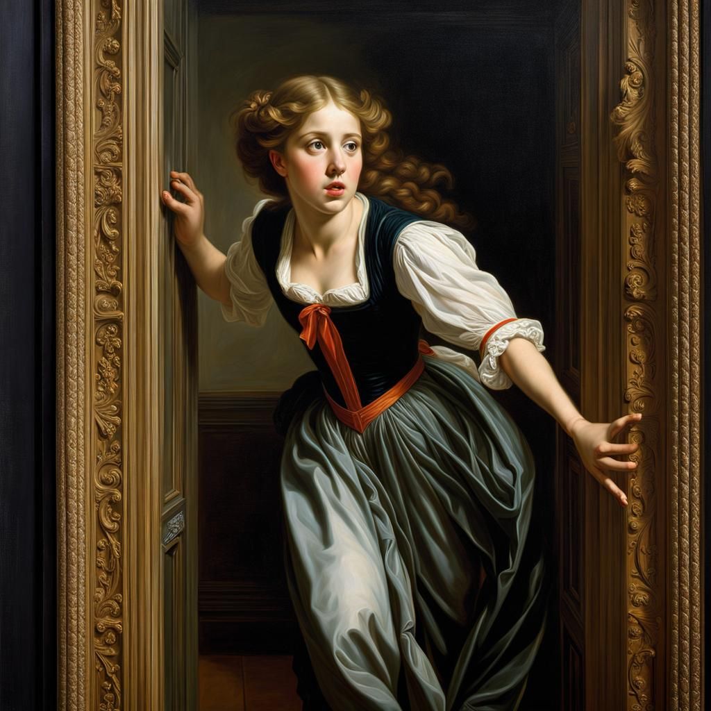 Trompe-l'oeil optical illusion escaping painting