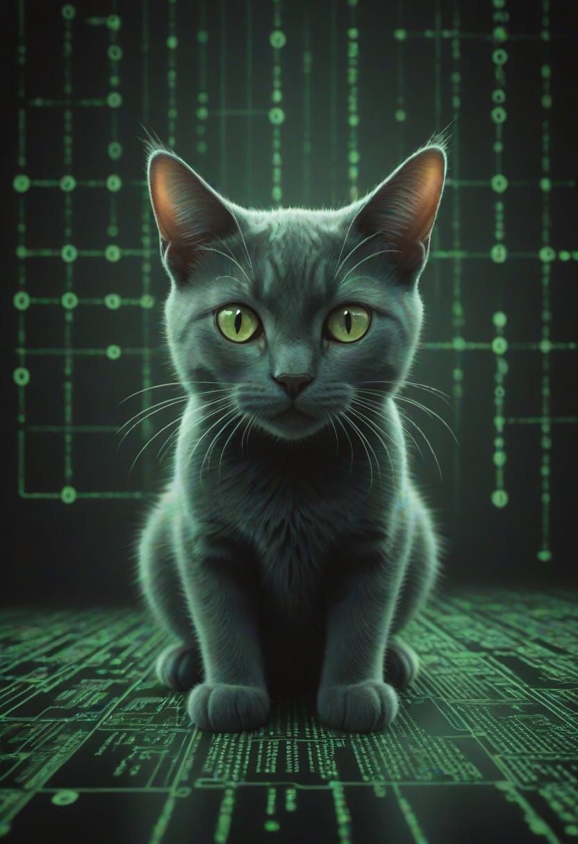 Futuristic Cybernetic Feline in a Neon Cityscape