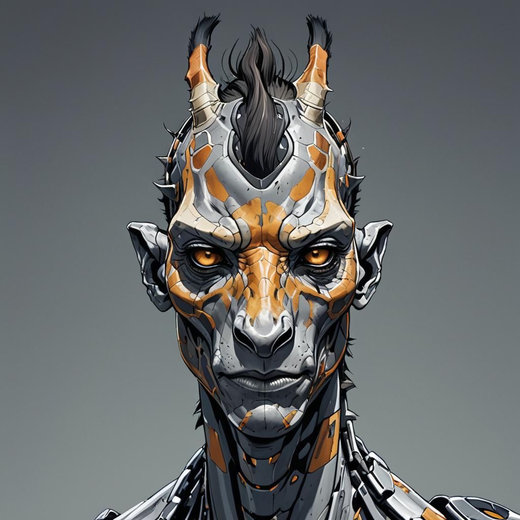 Cyborg Ninja Giraffe Man Hybrid in Anime Style