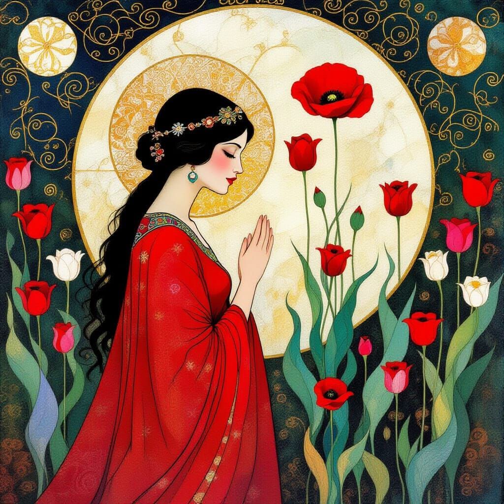 Floral Woman in Vibrant Art Nouveau Style
