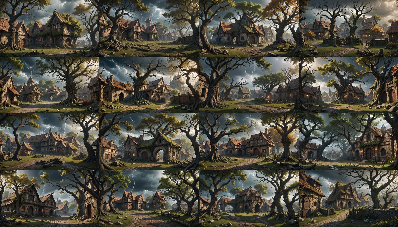 Ruined Medieval Village in Storm, Fantasy Concept Art