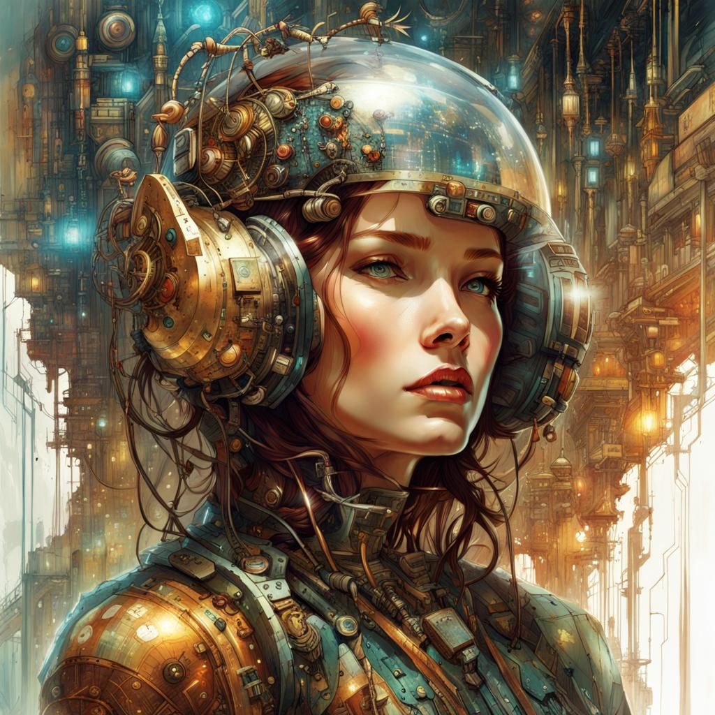 Glass Android with Visible Circuitry in Biopunk Style