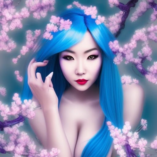 Asian Goddess in Cherry Blossoms: Fantasy Art