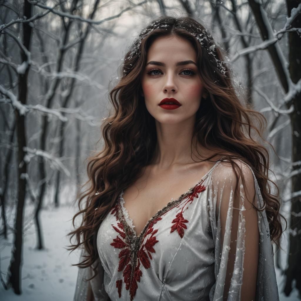 Bohemian Woman Portrait in Winter Scene